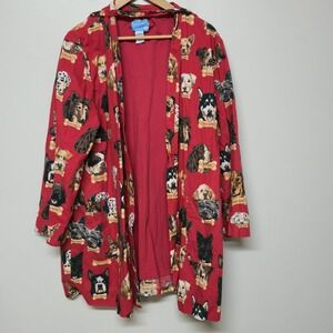 Nick‎ & Nora Red Dog Milkbone Robe With Belt Size L/XL Cotton